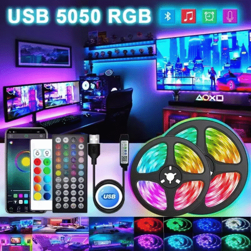 Гнучка RGB світлодіодна стрічка 5 метрів з пультом керування SMD5050