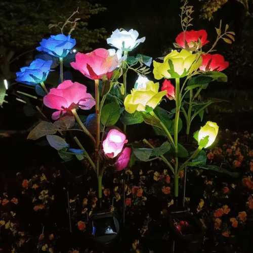 Садовий світильник у вигляді троянди на сонячній батареї з LED підсвічуванням