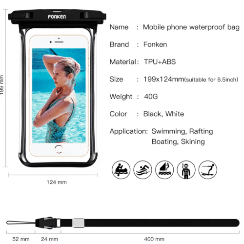 Водонепроникний чохол для смартфона з прозорим корпусом і ремінцем FONKEN