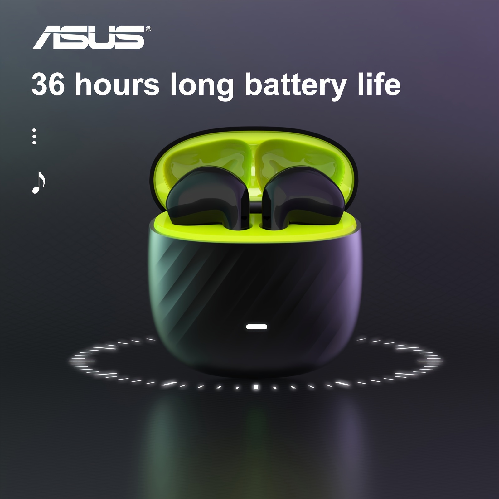 Бездротові навушники ASUS Adol з сенсорним керуванням і зарядним кейсом чорного кольору