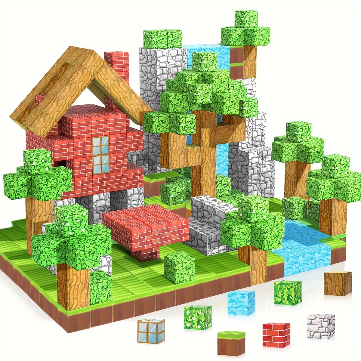 Магнітний конструктор кубики в стилі Minecraft з текстурами природи - 50 штук