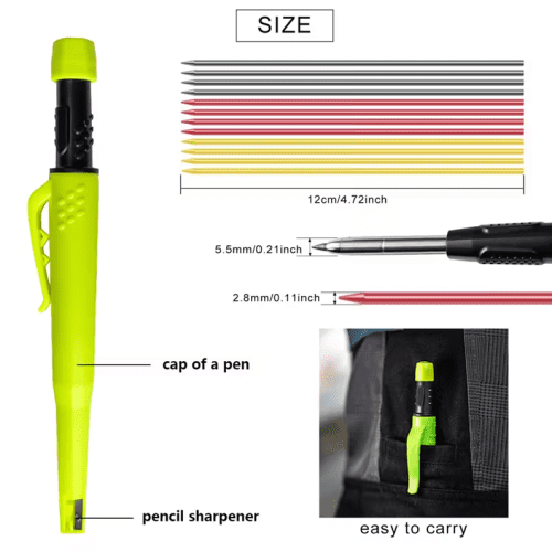 Олівець для будівництва з стругачкою і ластиком Жовтий